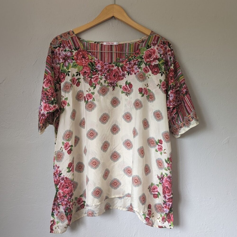 Johnny Was Floral Silk Blouse
